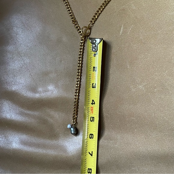 Genuine pearl gray blue on gold plated curb chain lariat toggle clasp necklace - Picture 8 of 10